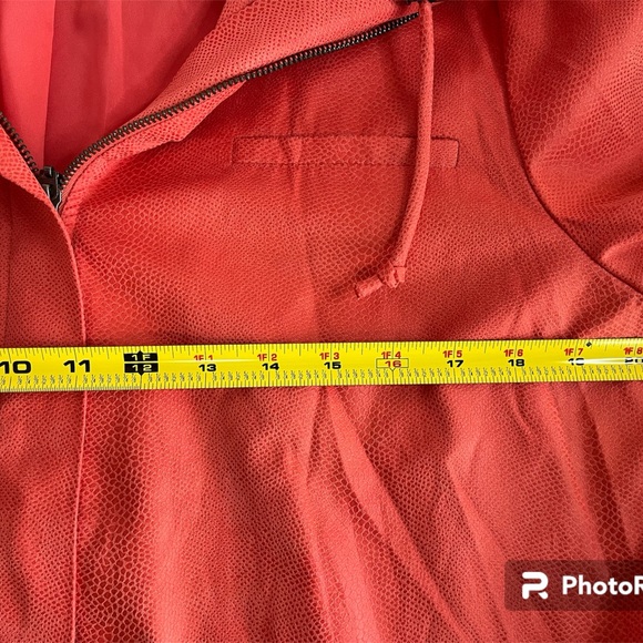 Chico’s Coral Salmon Jacket Full Zip 2 M/L Snake Pattern 3/4 Sleeve Cords Lined - Picture 9 of 15